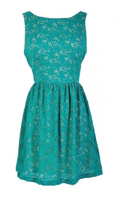 Chic Teal Lace Overlay Dress